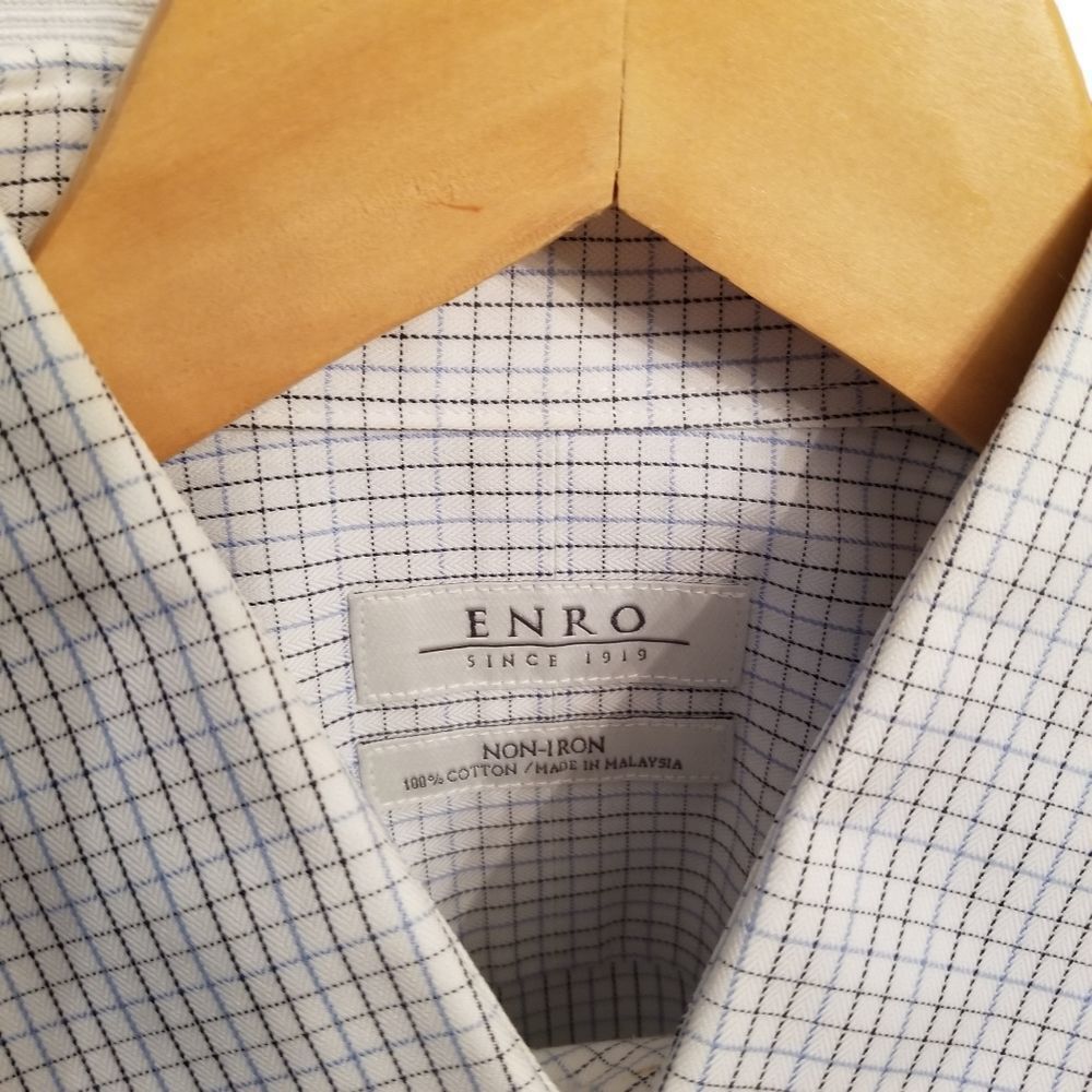 Enro Non Iron Long Sleeve White Multi Plaid Shirt Size 14.5 - 32/33  7 0297 - Picture 5 of 7